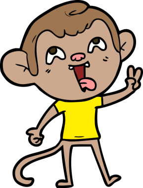 Çılgın çizgi film maymunu bir insan tarafından çizilmiş barış işareti veriyor.