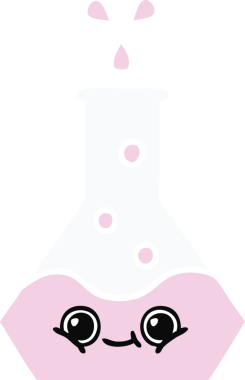 Bir insan tarafından çizilmiş bir bilim şişesinin düz renkli retro karikatürü