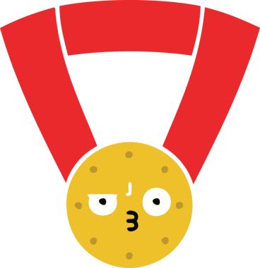 Bir insan tarafından çizilmiş altın madalyanın düz renkli retro karikatürü