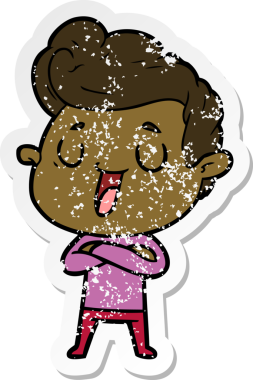 Bir insan tarafından çizilmiş mutlu bir çizgi film karakterinin sıkıntılı çıkartması.