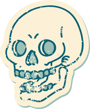 Bir insan tarafından çizilmiş bir kafatasının sembolik dövmeli görüntüsü.