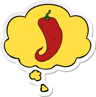 İnsan tarafından çizilmiş bir çıkartma olarak düşünce baloncuklu kırmızı biber çizgi filmi.