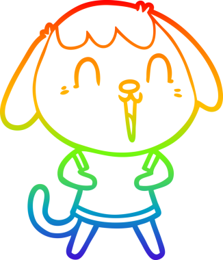 Gökkuşağı gradyan çizimi. Bir insan tarafından çizilmiş şirin bir köpek çizimi.