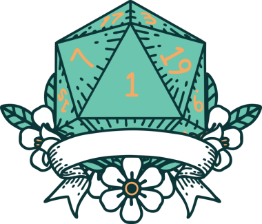 Retro Dövme Biçimi Doğal Bir d20 zar bir insan tarafından çizildi