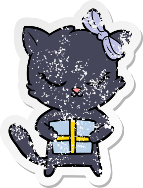 Bir insan tarafından çizilmiş şirin bir çizgi film kedisinin sıkıntılı çıkartması.