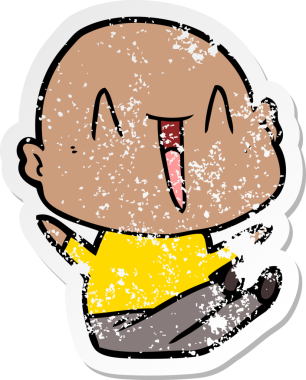 Bir insan tarafından çizilmiş mutlu, kel bir adamın sıkıntılı çıkartması.