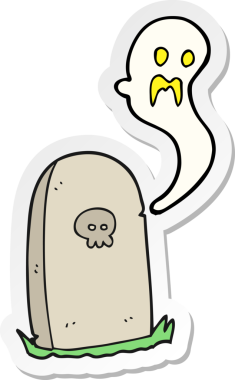 Bir insan tarafından çizilmiş mezardan yükselen bir hayaletin çıkartması.