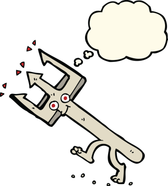 Bir insan tarafından çizilmiş düşünce baloncuklu şeytan çatalı.