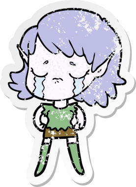 Bir insan tarafından çizilmiş, ağlayan bir elf kızı.