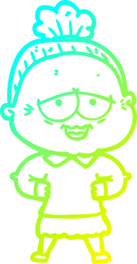 Bir insan tarafından çizilmiş, mutlu, yaşlı bir kadının çizdiği soğuk çizgi.