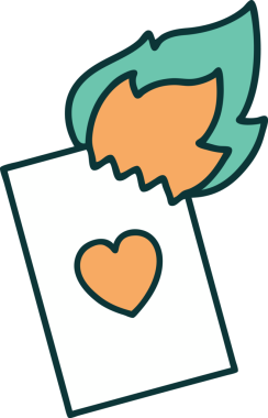 Bir insan tarafından çizilmiş alevli bir kartın ikonik dövme şekli