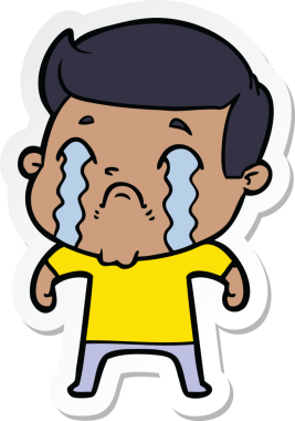 Bir insan tarafından çizilmiş, ağlayan bir çizgi film karakterinin çıkartması.