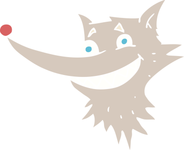 Bir insan tarafından çizilmiş sırıtan kurdun düz renk çizimi