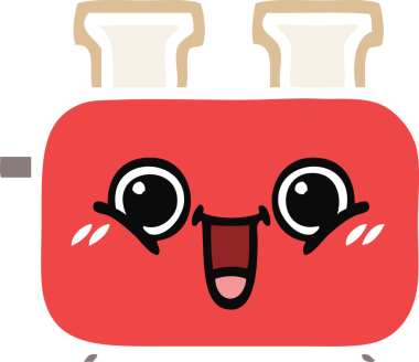 Bir insan tarafından çizilmiş bir tost makinesinin düz renkli retro karikatürü