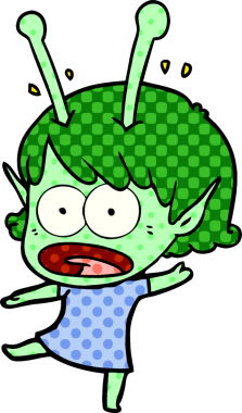 Karikatür, bir insan tarafından çizilen uzaylı kızı şok etti.