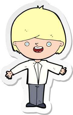 Bir insan tarafından çizilmiş kolları açık mutlu bir çocuğun çıkartması.