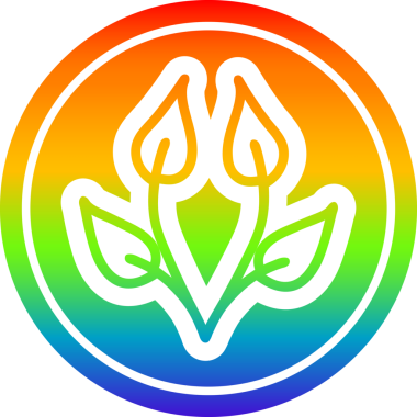 Gökkuşağı gradyan bir insan tarafından çizilmiş doğal yaprak dairesel simgesi