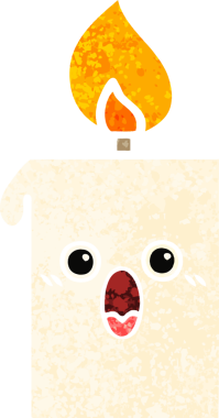 Bir insan tarafından çizilmiş yanan bir mumun retro çizim tarzı karikatürü