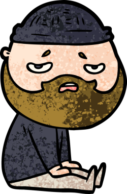 Bir insan tarafından çizilmiş sakallı endişeli bir adam.