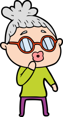 Bir insan tarafından çizilmiş gözlüklü bir karikatür kadın.