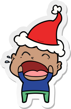 Bir insan tarafından çizilmiş Noel Baba şapkası giymiş bağıran kel bir adamın el yazısı.