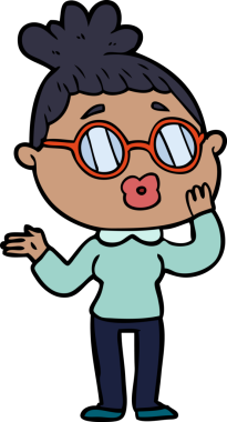 Bir insan tarafından çizilmiş gözlüklü bir karikatür kadın.