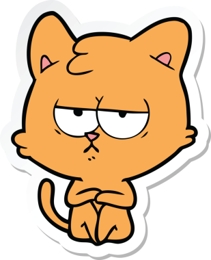 Bir insan tarafından çizilmiş sıkılmış çizgi film kedisinin çıkartması.