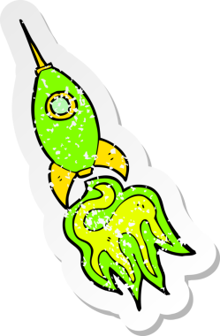 Bir insan tarafından çizilmiş uzay roketinin gerilimli retro çıkartması