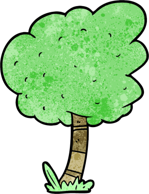 Bir insan tarafından çizilmiş çizgi film ağacı.