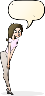 Bir insan tarafından çizilmiş konuşma balonu olan çekici bir kız.