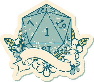 Retro Dövme Biçimi Doğal Bir d20 zar bir insan tarafından çizildi