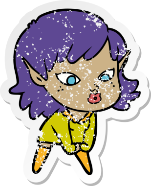 Bir insan tarafından çizilmiş güzel bir elf kızının sıkıntılı çıkartması.