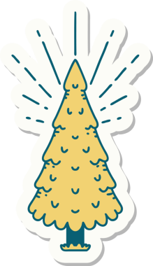 Bir insan tarafından çizilmiş çam ağacının dövme stili çıkartması.