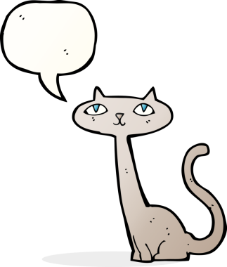 Bir insan tarafından çizilmiş konuşma balonu olan çizgi film kedisi.