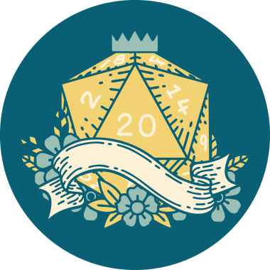 Retro Dövme Biçimi Doğal 20 D20 zar bir insan tarafından çizildi