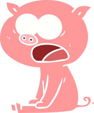 Düz renkli çizgi film. Bir insan tarafından çizilmiş domuz bağırıyor.