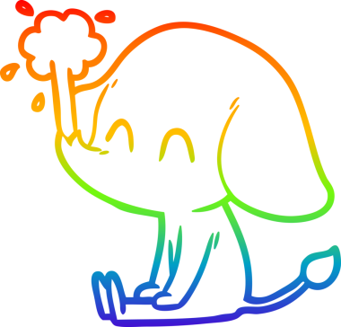 Gökkuşağı gradyan çizgisi insan tarafından çizilmiş su püskürten şirin bir fil çizimi.