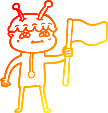 Bir insan tarafından çizilmiş dost canlısı bir uzay adamının sıcak çizgi çizimi