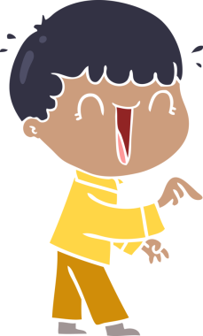 Gülen düz renkli çizgi film karakteri bir insan tarafından çizilmiş.