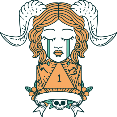 Retro Dövme Biçimi Ağlama Ağlama Doğal bir D20 zar atışıyla bir insan tarafından çizilmiş