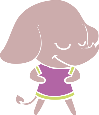 Bir insan tarafından çizilmiş düz renk çizgi film gülümseyen fil.