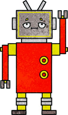 Bir insan tarafından çizilmiş bir robotun retro grunge dokusu