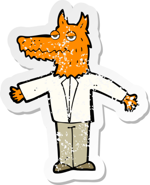 Bir insan tarafından çizilmiş bir kurt çizgi filminin gerilimli etiketi.