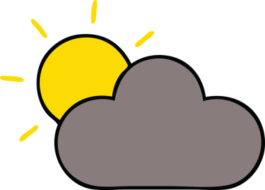 Bir insan tarafından çizilmiş bir güneş ve fırtına bulutu.