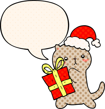 Bir insan tarafından çizilmiş çizgi roman tarzında konuşma baloncuğu taşıyan sevimli bir çizgi film kedisi.