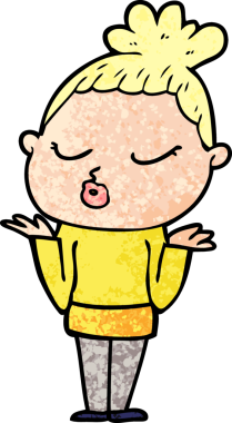 Bir insan tarafından çizilmiş sakin bir kadın çizgi filmi.