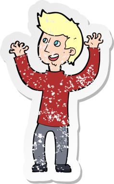 Bir insan tarafından çizilmiş mutlu bir adamın karikatür yapıştırması.