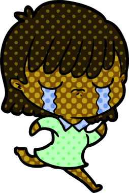 Bir insan tarafından çizilmiş ağlayan çizgi film kadını.