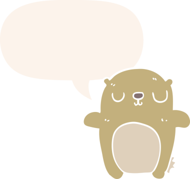 Bir insan tarafından çizilmiş eski tarz konuşma baloncuğu olan çizgi film ayısı.