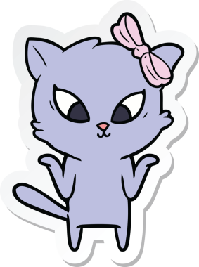 Bir insan tarafından çizilmiş çizgi film kedisinin çıkartması.